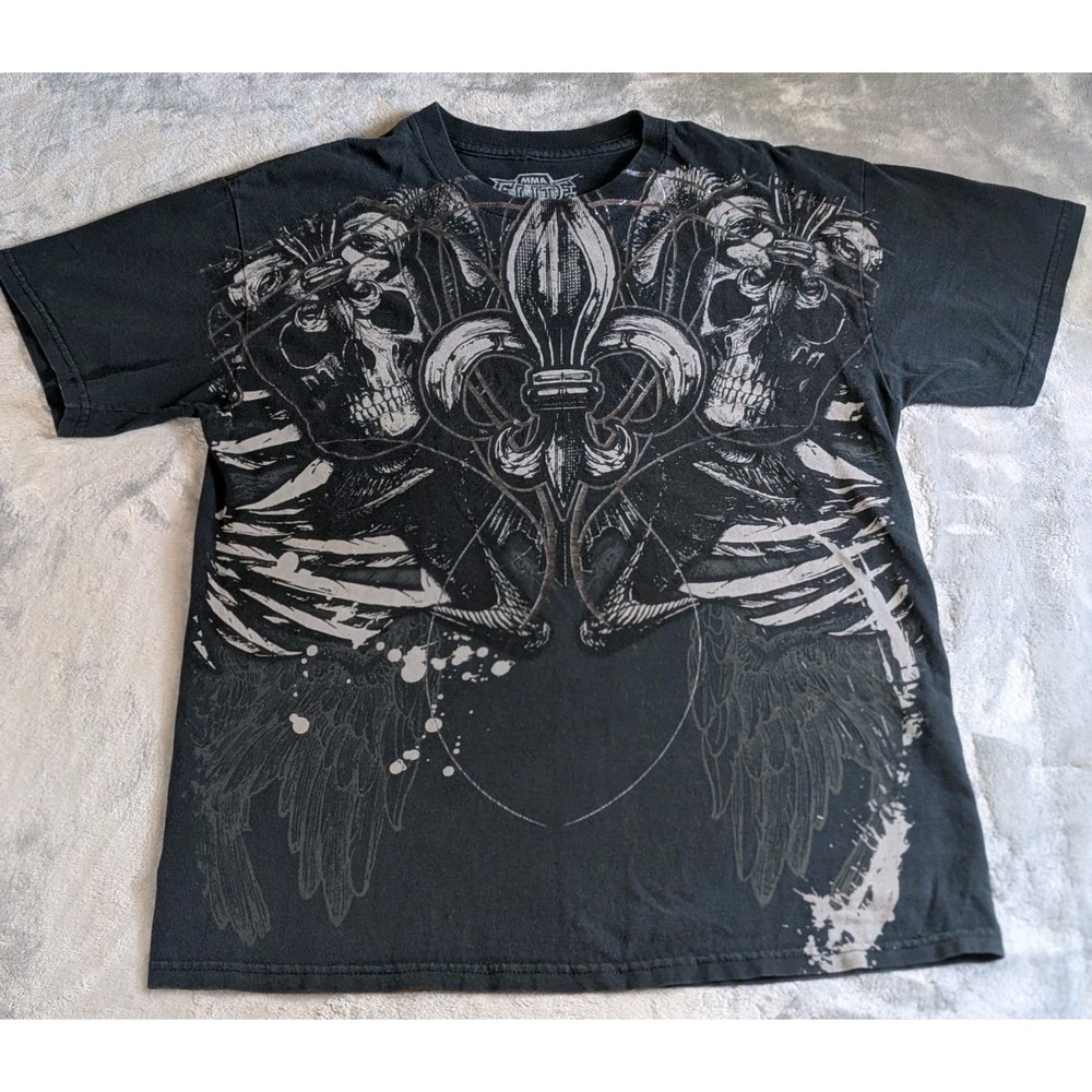 MMA Elite Shirt Mens Medium Black y2k grunge Skull Gothic Tee skater punk emo